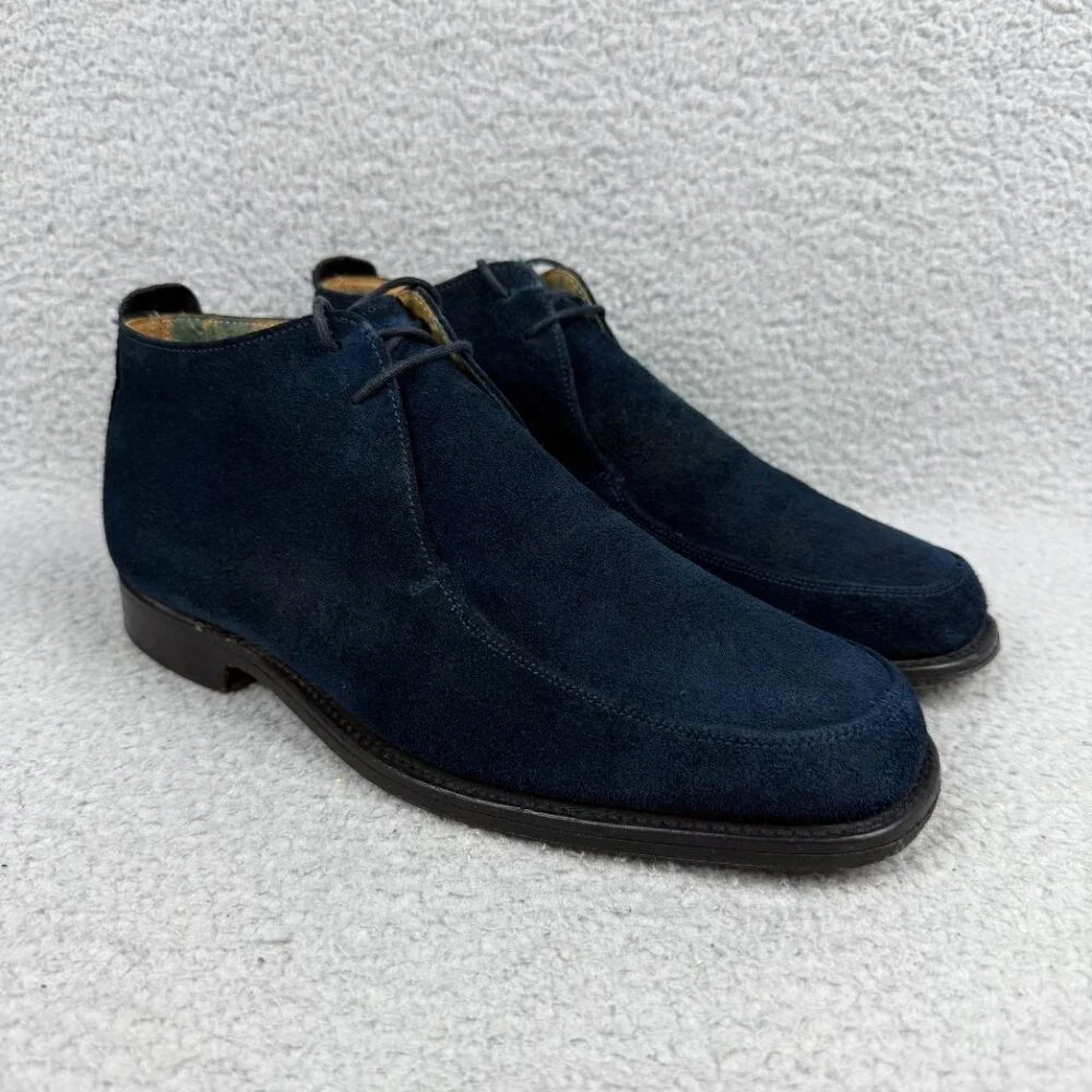 Jimmy Choo Boots Men 8 Wide / UK 7 E Shoe Navy Blue Chukka Suede Leather Ankle 4